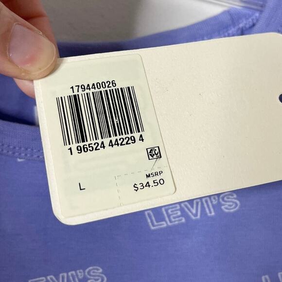 Levi's Womens Graphic T-Shirt L Blue Short Sleeve Slim Fit Logo Script Crew Neck - Picture 8 of 8